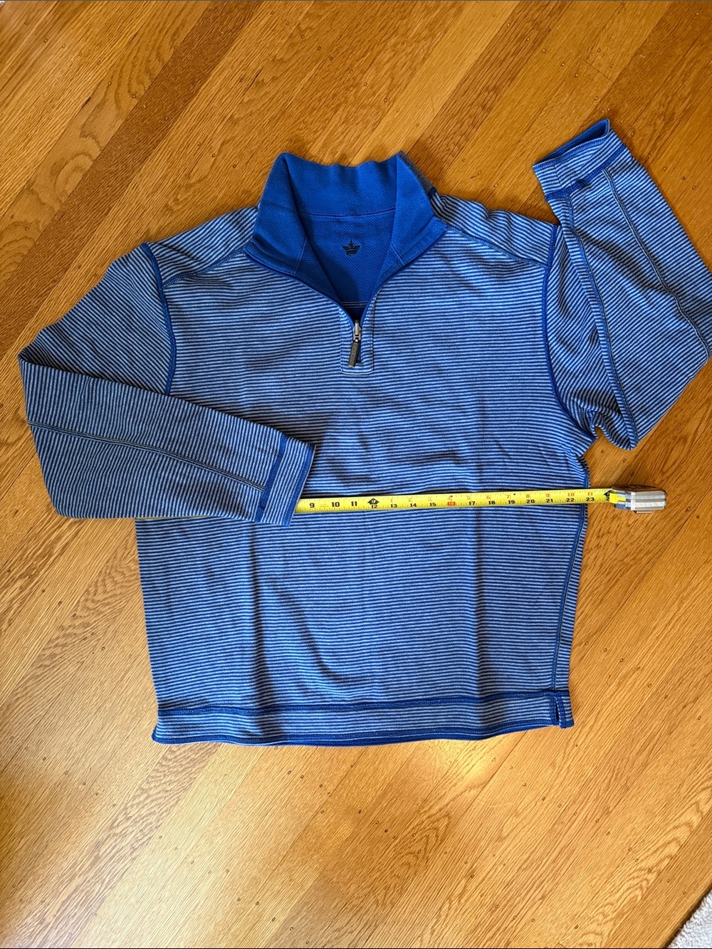 English Laundry Men's Reversible Blue Striped Quarter Zip Sweatshirt